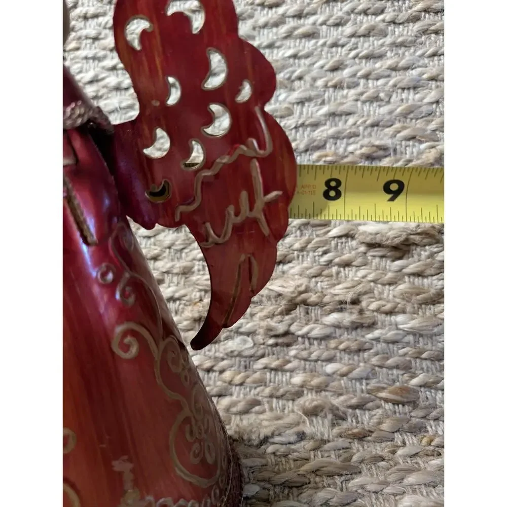 Christmas Red Metal Angel Playing Harp Instrument Gold Holiday Tabletop Decor